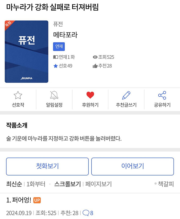 연재 하루만에 탑100을 찍은 웹소설
