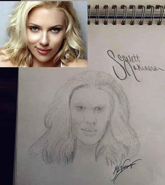 팬이 초상화 그려준 스칼렛 요한슨