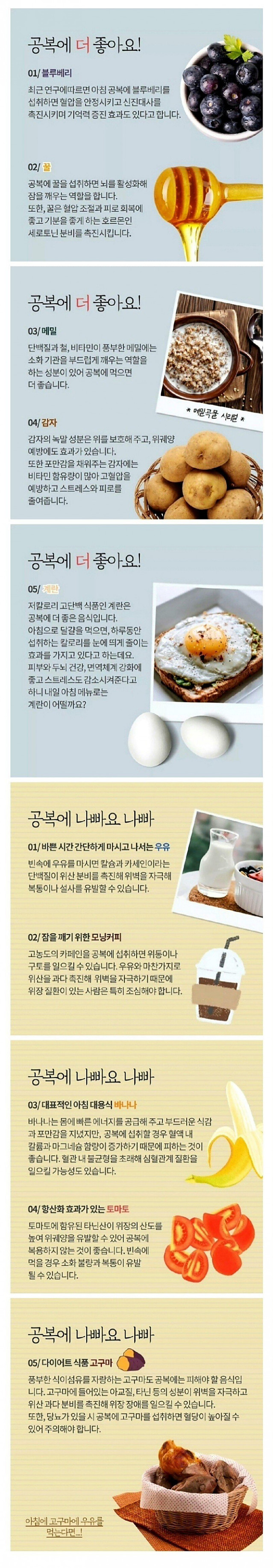 공복에 좋은 음식과 나쁜 음식