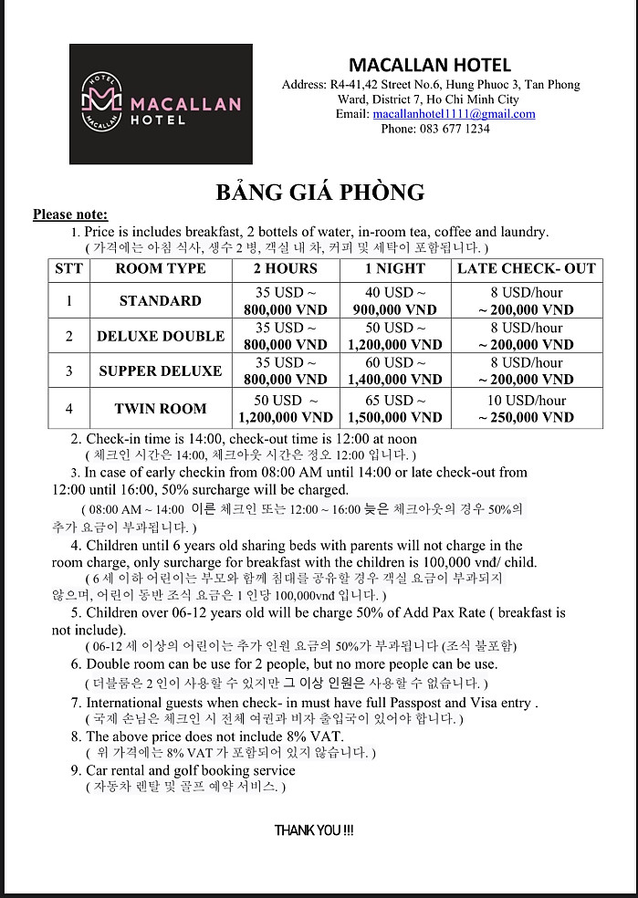 Macallan Hotel 신규호텔  [7군 푸미흥]